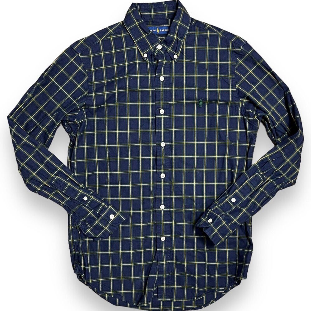 Ralph Lauren Shirt Men’s S Green Button Down Plaid Window Pane Check Yellow Pony
